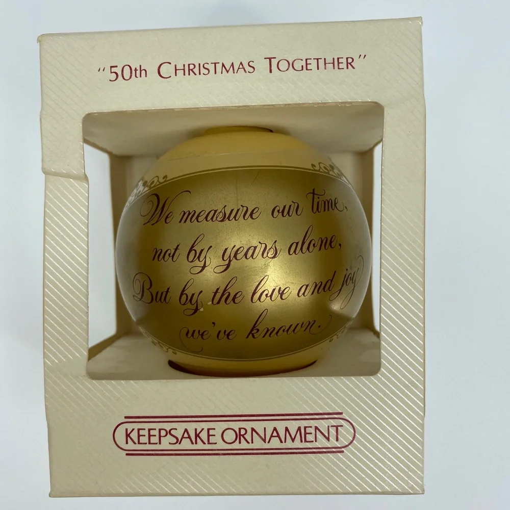 Vintage Hallmark Christmas Ornament for 50th Christmas Together Gold Glass 1982